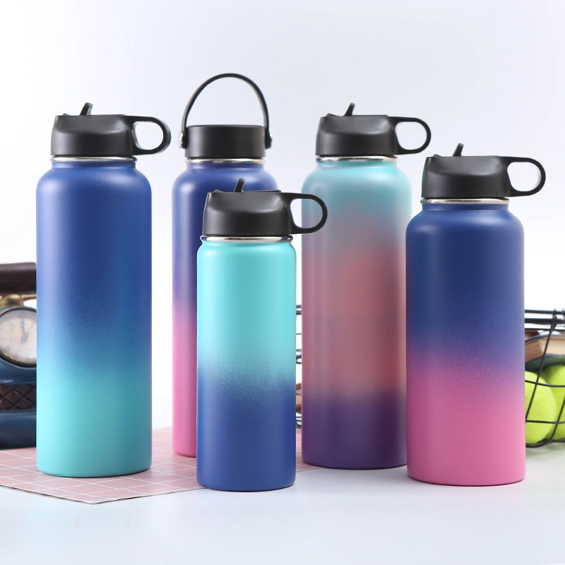 32oz Double Stainless Steel Space Pot Spray Gradient Color Vacuum Insulated Water Bottle Thermoses Flask 304 Thermoses Cup